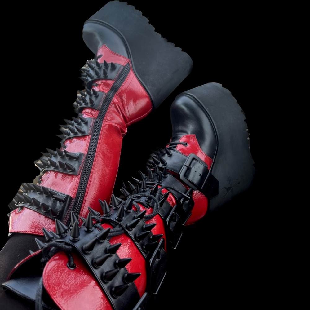 NEW Widow Appetite For Destruction Dolls Kill Spiked Boots Platform Faux Leather